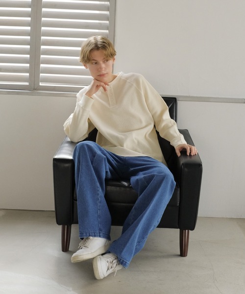 FRUIT OF THE LOOM（フルーツオブザルーム）の「サーマルラグランロン T （ヘンリー) / 長袖 / トップス / シンプル / カジュアル / 無地 / ユニセックス（Tシャツ/カットソー・メンズ・オレンジ/ブラック/パープル/グレー/ホワイト・M/XL/L）」の16枚目の写真