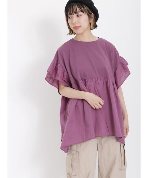 Samansa Mos2（サマンサ モスモス）の「袖フリルドッキングチュニック（チュニック・レディース・パープル/チャコールグレー/キナリ/マスタード・F）」の3枚目の写真