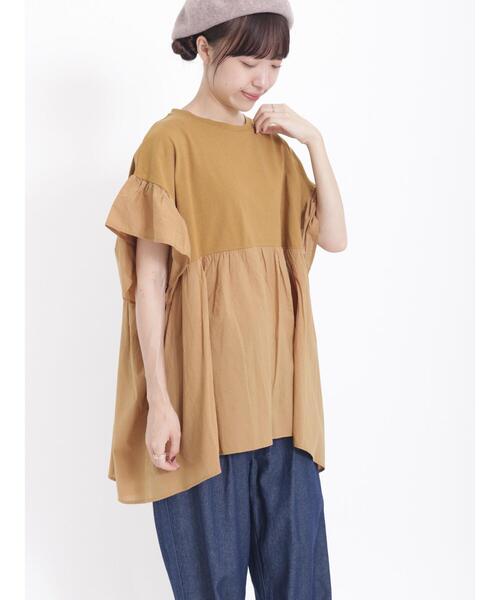 Samansa Mos2（サマンサ モスモス）の「袖フリルドッキングチュニック（チュニック・レディース・パープル/チャコールグレー/キナリ/マスタード・F）」の4枚目の写真