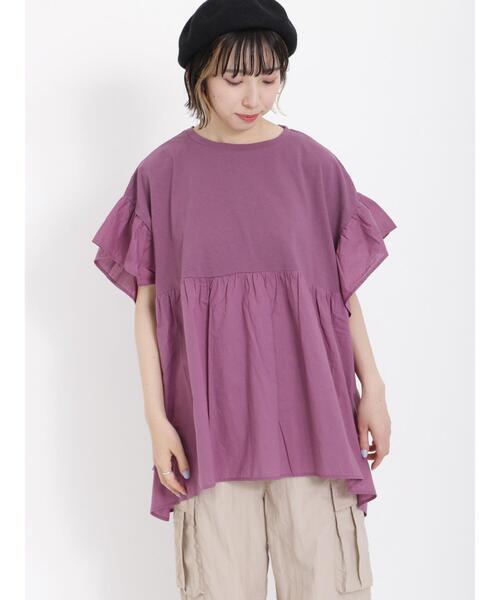 Samansa Mos2（サマンサ モスモス）の「袖フリルドッキングチュニック（チュニック・レディース・パープル/チャコールグレー/キナリ/マスタード・F）」の6枚目の写真