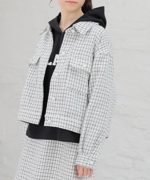 Honeys（ハニーズ）の「ツイードジャケット（その他アウター・レディース・ブラック×ホワイト/ブラック/ホワイト×ブラック・M/S/L）」の2枚目の写真