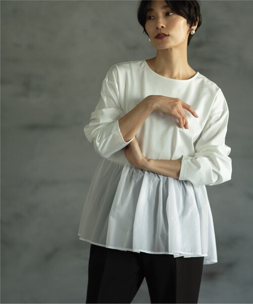 OPAQUE.CLIP（オペークドットクリップ）の「◆ドッキングペプラムカットソー【洗濯機洗い可】（Tシャツ/カットソー・レディース・キャメル/ブラック/ホワイト系・38/42/40）」の6枚目の写真