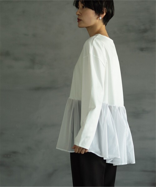 OPAQUE.CLIP（オペークドットクリップ）の「◆ドッキングペプラムカットソー【洗濯機洗い可】（Tシャツ/カットソー・レディース・キャメル/ブラック/ホワイト系・38/42/40）」の7枚目の写真