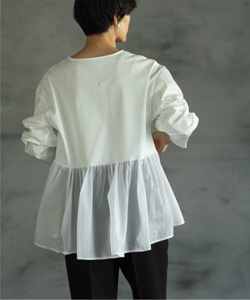 OPAQUE.CLIP（オペークドットクリップ）の「◆ドッキングペプラムカットソー【洗濯機洗い可】（Tシャツ/カットソー・レディース・キャメル/ブラック/ホワイト系・38/42/40）」の8枚目の写真