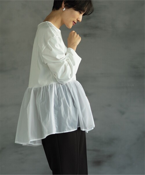 OPAQUE.CLIP（オペークドットクリップ）の「◆ドッキングペプラムカットソー【洗濯機洗い可】（Tシャツ/カットソー・レディース・キャメル/ブラック/ホワイト系・38/42/40）」の9枚目の写真