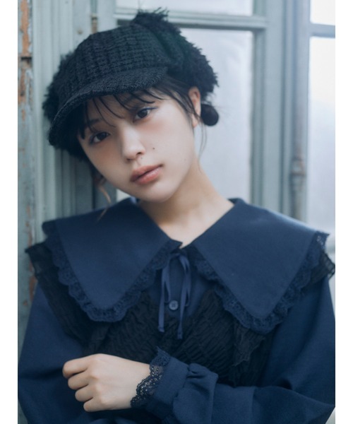 merry jenny（メリージェニー）の「【なえなのコラボ】ツイードフライトCAP（キャップ・レディース・ブラック/アイボリー・FREE）」の21枚目の写真