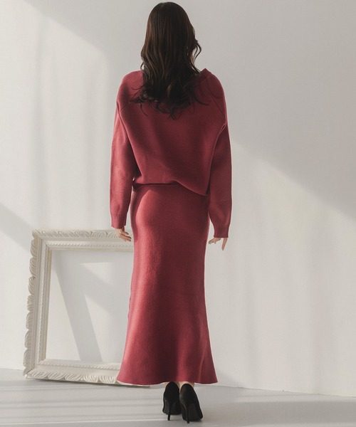 Julia Boutique(ジュリアブティック)の「2点セット・Vネックニットマーメイドスカートセットアップ/23522(ニット/セーター・レディース・ブラック/オールドローズ系/グレイッシュベージュ・ONE)」の10枚目の写真