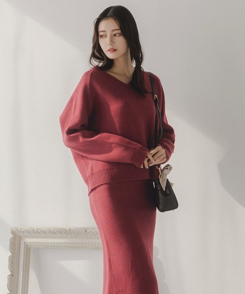 Julia Boutique(ジュリアブティック)の「2点セット・Vネックニットマーメイドスカートセットアップ/23522(ニット/セーター・レディース・ブラック/オールドローズ系/グレイッシュベージュ・ONE)」の12枚目の写真