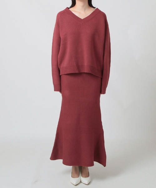 Julia Boutique(ジュリアブティック)の「2点セット・Vネックニットマーメイドスカートセットアップ/23522(ニット/セーター・レディース・ブラック/オールドローズ系/グレイッシュベージュ・ONE)」の13枚目の写真