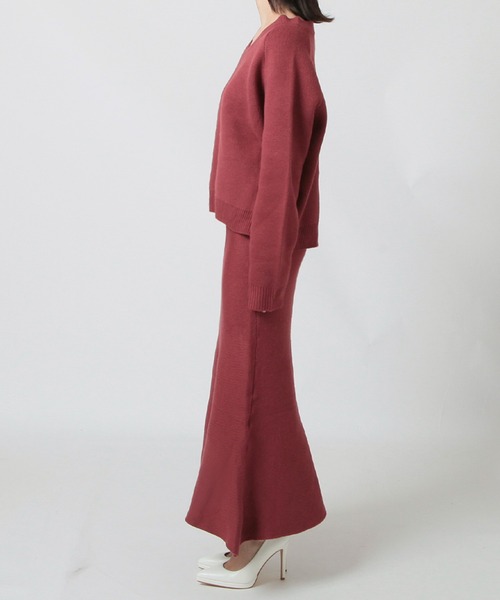 Julia Boutique(ジュリアブティック)の「2点セット・Vネックニットマーメイドスカートセットアップ/23522(ニット/セーター・レディース・ブラック/オールドローズ系/グレイッシュベージュ・ONE)」の14枚目の写真