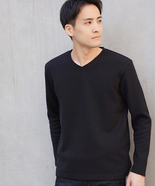 HIDEAWAYS NICOLE（ハイダウェイニコル）の「バスケットリンクスJQボンディングＶネックプルオーバー（Tシャツ/カットソー・メンズ・ブラック/モカ/オフホワイト/ピンク・MEDIUM/LARGE/X-LARGE）」の2枚目の写真