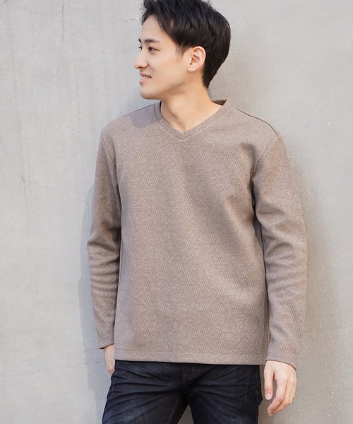 HIDEAWAYS NICOLE（ハイダウェイニコル）の「バスケットリンクスJQボンディングＶネックプルオーバー（Tシャツ/カットソー・メンズ・ブラック/モカ/オフホワイト/ピンク・MEDIUM/LARGE/X-LARGE）」の3枚目の写真