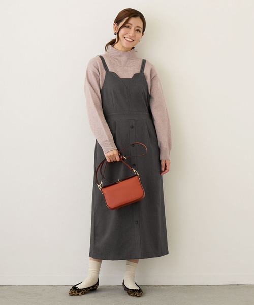 NICOLE white（ニコルホワイト）の「ウールライク キャミソールワンピース（ワンピース・レディース・ブラック/ベージュ/チャコールグレー・FREE）」の3枚目の写真