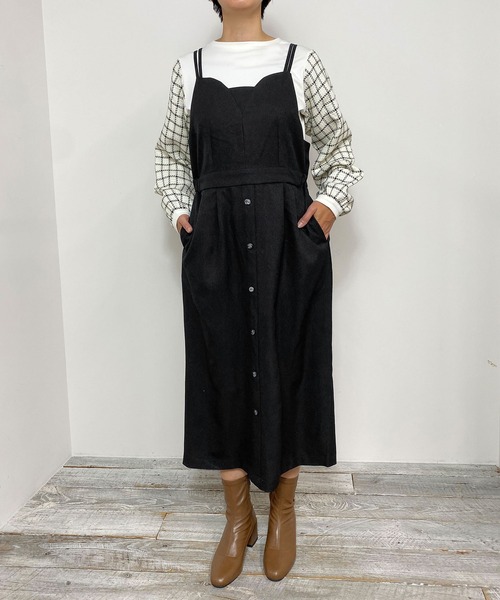 NICOLE white（ニコルホワイト）の「ウールライク キャミソールワンピース（ワンピース・レディース・ブラック/ベージュ/チャコールグレー・FREE）」の2枚目の写真