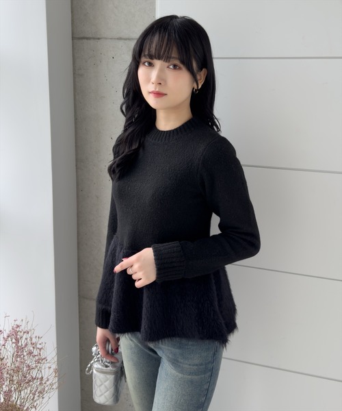 clear（クリア）の「シャギー切替ペプラムニットトップス≪STAY MOTION≫（ニット/セーター・レディース・ブラック/オフホワイト/ライトベージュ・F）」の8枚目の写真