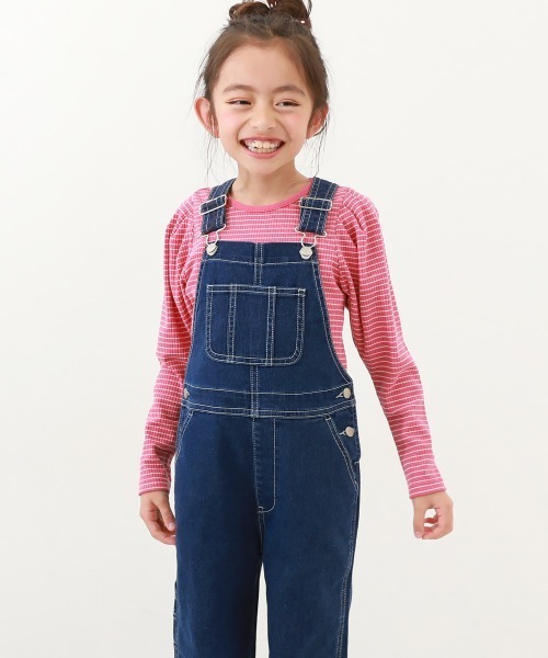 devirock（デビロック）の「楽デニム サロペット（サロペット/オーバーオール・キッズ・サックスブルー系1/ネイビー・130cm/110cm/140cm/160cm/100cm/150cm/120cm）」の2枚目の写真