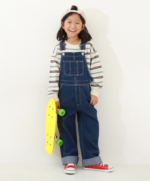 devirock（デビロック）の「楽デニム サロペット（サロペット/オーバーオール・キッズ・サックスブルー系1/ネイビー・130cm/110cm/140cm/160cm/100cm/150cm/120cm）」の3枚目の写真