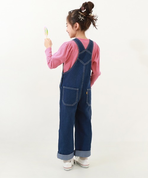 devirock（デビロック）の「楽デニム サロペット（サロペット/オーバーオール・キッズ・サックスブルー系1/ネイビー・130cm/110cm/140cm/160cm/100cm/150cm/120cm）」の4枚目の写真