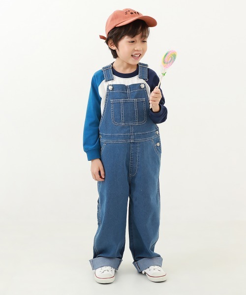 devirock（デビロック）の「楽デニム サロペット（サロペット/オーバーオール・キッズ・サックスブルー系1/ネイビー・130cm/110cm/140cm/160cm/100cm/150cm/120cm）」の5枚目の写真