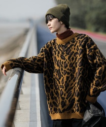 【neos -addictive design-】ルーズシルエット ジャガード 総柄 クルーネック ニット プルオーバー