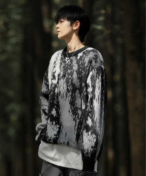 neos(ネオス)の「【neos -addictive design-】ルーズシルエット ジャガード 総柄 クルーネック ニット プルオーバー(ニット/セーター・メンズ・ネイビー/マスタード/ワインレッド/ブルー/グレー/ライトブラック/グリーン/テラコッタ/ブラック/ベージュ・LARGE/X-LARGE/MEDIUM)」の11枚目の写真