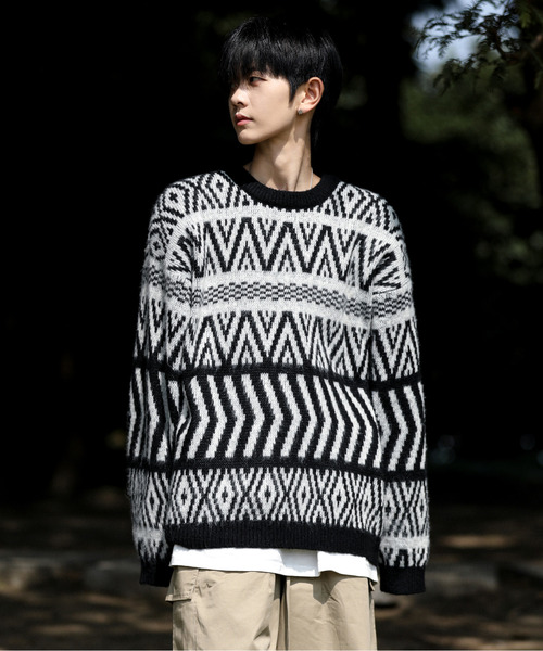 neos(ネオス)の「【neos -addictive design-】ルーズシルエット ジャガード 総柄 クルーネック ニット プルオーバー(ニット/セーター・メンズ・ネイビー/マスタード/ワインレッド/ブルー/グレー/ライトブラック/グリーン/テラコッタ/ブラック/ベージュ・LARGE/X-LARGE/MEDIUM)」の16枚目の写真
