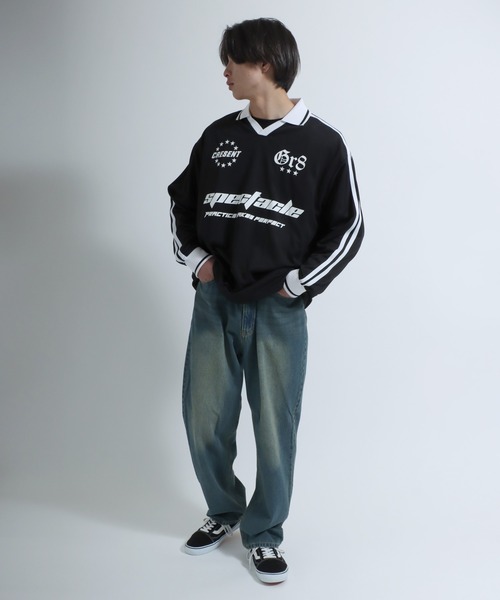 Salong hameu（サロン ハミュー）の「サッカーユニフォームデザイン 長袖ロンT/フットボールTシャツ/ゲームシャツ #ブロークコア（Tシャツ/カットソー・メンズ・オフホワイト/ブラック/ネイビー/ワインレッド/ブラック系その他/ブラック系その他3/ネイビー系2/ブラック系その他2/ホワイト系その他・M/L）」の20枚目の写真