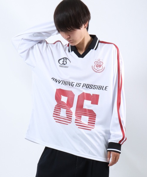 セール】サッカーユニフォームデザイン 長袖ロンT/フットボールTシャツ