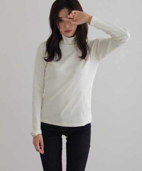 ElegChic(エレグシック)の「ハイネックリブプルオーバー(Tシャツ/カットソー・レディース・オフホワイト/ブラック/ベージュ・M/L/XL/3L/4L)」の12枚目の写真