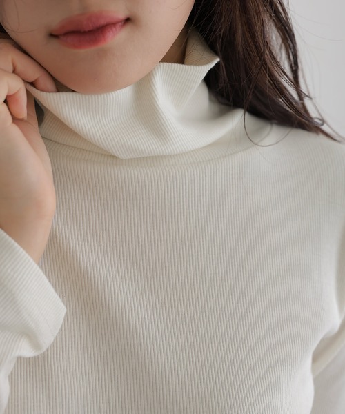 ElegChic(エレグシック)の「ハイネックリブプルオーバー(Tシャツ/カットソー・レディース・オフホワイト/ブラック/ベージュ・M/L/XL/3L/4L)」の16枚目の写真