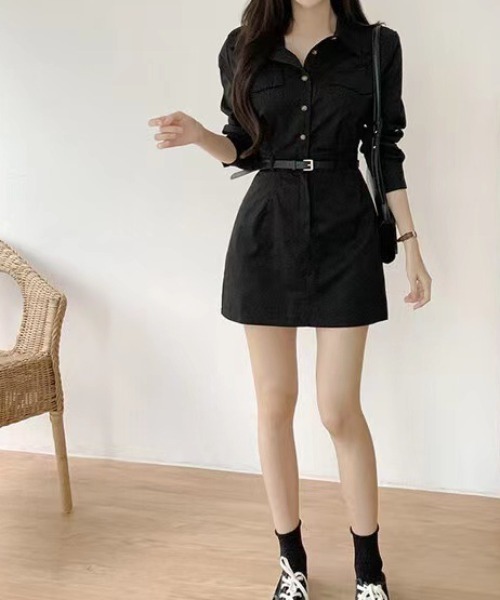 ジン様！sandro PARIS ウエストリボン　ミニワンピース シャツ リボンギャザーシャツミニワンピース[tg773] | レディース