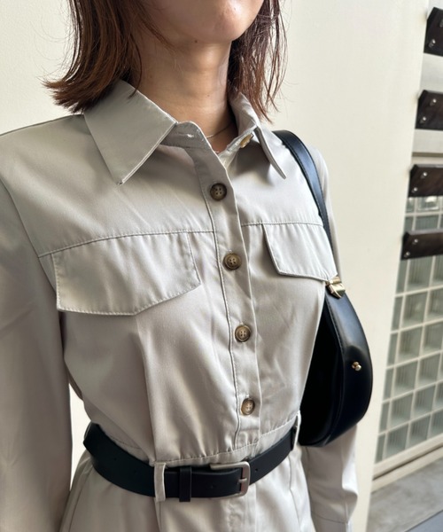【大人気】SANDRO ベルベットトリム ミニシャツワンピース 韓国 シャツワンピース 長袖 ミニワンピ[品番：II000004901