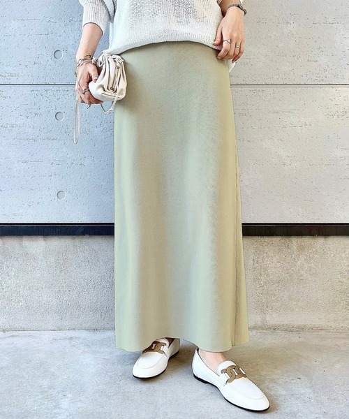 Bonjour Sagan（ボンジュールサガン）の「ストレッチニットスカート（スカート・レディース・ライトベージュ/ブラック・FREE）」の2枚目の写真