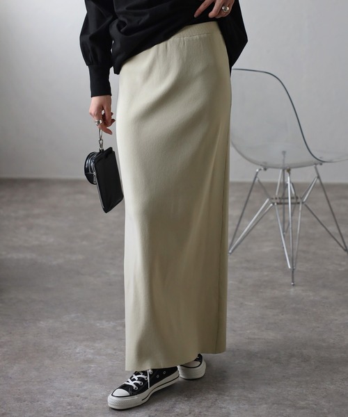 Bonjour Sagan（ボンジュールサガン）の「ストレッチニットスカート（スカート・レディース・ライトベージュ/ブラック・FREE）」の21枚目の写真