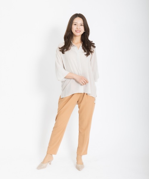 meeny miny（ミーニーマイニー）の「【meeny miny】[美シルエットシリーズ][セットアップ対応]伸洗テーパードパンツ（スラックス・レディース・アイボリー/ベージュ/ネイビー/ライトグレー/カーキ・MEDIUM）」の7枚目の写真