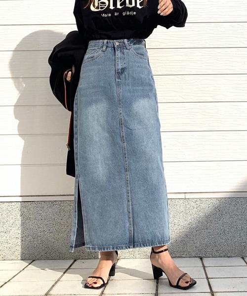 Q（キュー）の「デニムタイトスカート（デニムスカート・レディース・ブルー・MEDIUM）」の11枚目の写真