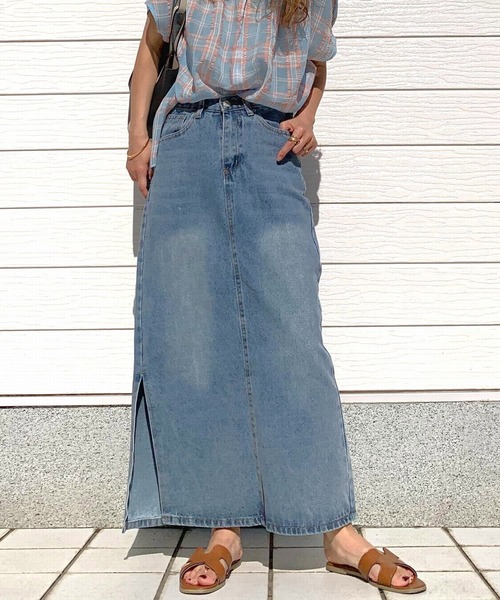 Q（キュー）の「デニムタイトスカート（デニムスカート・レディース・ブルー・MEDIUM）」の18枚目の写真