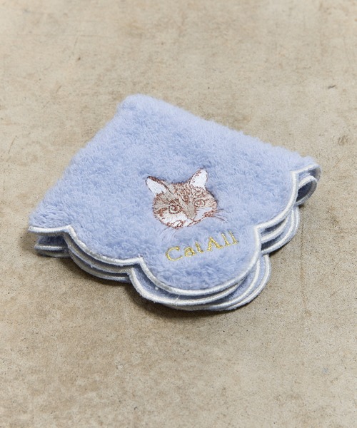 NC:カワムラオリエ CAT ALL ネコ刺繍スカラップハンカチ（ハンカチ