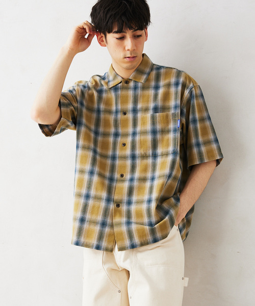 GERRY（ジェリー）の「【GERRY／ジェリー 】別注 ガーゼチェック半袖シャツ（シャツ/ブラウス・メンズ・ブラック/マスタード/グレー/グリーン・LARGE/MEDIUM）」の4枚目の写真