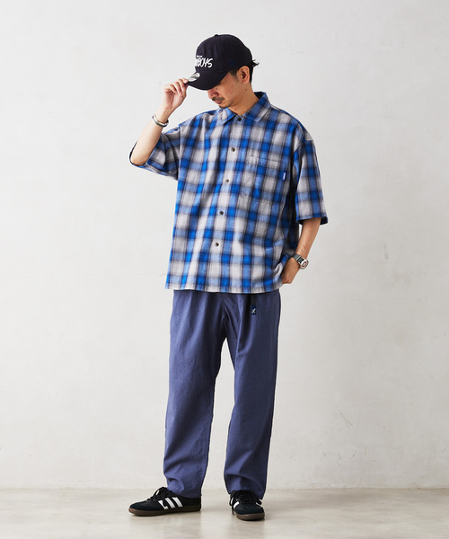 GERRY（ジェリー）の「【GERRY／ジェリー 】別注 ガーゼチェック半袖シャツ（シャツ/ブラウス・メンズ・ブラック/マスタード/グレー/グリーン・LARGE/MEDIUM）」の5枚目の写真