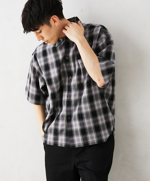 GERRY（ジェリー）の「【GERRY／ジェリー 】別注 ガーゼチェック半袖シャツ（シャツ/ブラウス・メンズ・ブラック/マスタード/グレー/グリーン・LARGE/MEDIUM）」の17枚目の写真