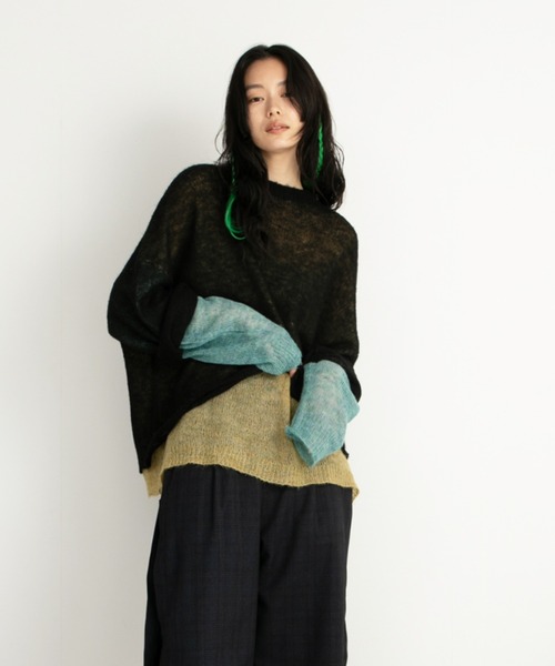 STOF（ストフ）の「STOF/ストフ/Mohair Color Layer Knit Sweater（ニット/セーター・メンズ・ブラック/ホワイト・MEDIUM/SMALL）」の2枚目の写真