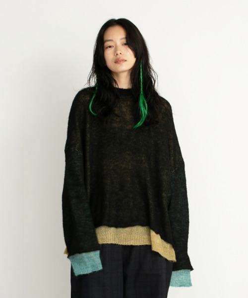 STOF（ストフ）の「STOF/ストフ/Mohair Color Layer Knit Sweater（ニット/セーター・メンズ・ブラック/ホワイト・MEDIUM/SMALL）」の20枚目の写真