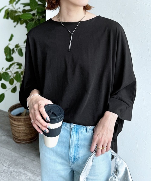 reca(レカ)の「ボートネック7分袖ドルマンTシャツ(Tシャツ/カットソー・レディース・オフホワイト/ブラック/グレー系その他・M)」の2枚目の写真