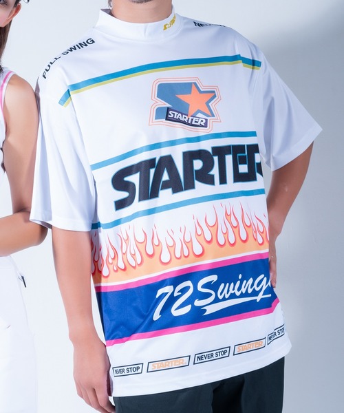 STARTER BLUE LABEL（スターターブルーレーベル）の「【STARTER GOLF】スターターゴルフ ロゴファイヤーパターンモックネック半袖Tシャツ SG-123002（Tシャツ/カットソー・メンズ・ホワイト/ピンク/ブラック・M/L/XL）」の7枚目の写真
