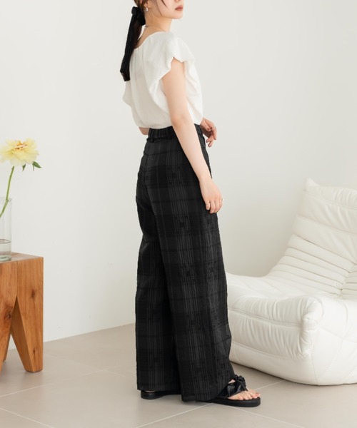 hinari（ヒナリ）の「シアーチェックパンツ（その他パンツ・レディース・ホワイト/ベージュ/ブラック・X-SMALL/SMALL/FREE）」の9枚目の写真