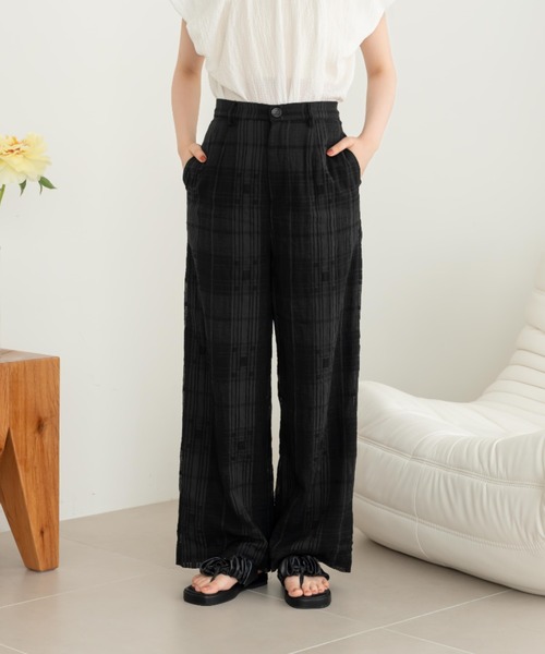 hinari（ヒナリ）の「シアーチェックパンツ（その他パンツ・レディース・ホワイト/ベージュ/ブラック・X-SMALL/SMALL/FREE）」の19枚目の写真