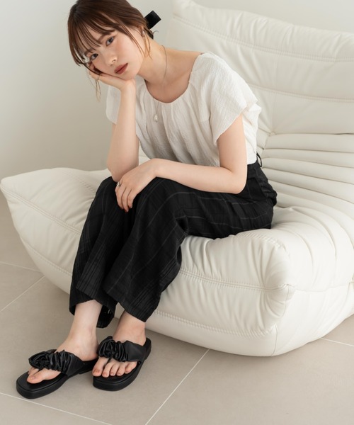 hinari（ヒナリ）の「シアーチェックパンツ（その他パンツ・レディース・ホワイト/ベージュ/ブラック・X-SMALL/SMALL/FREE）」の18枚目の写真