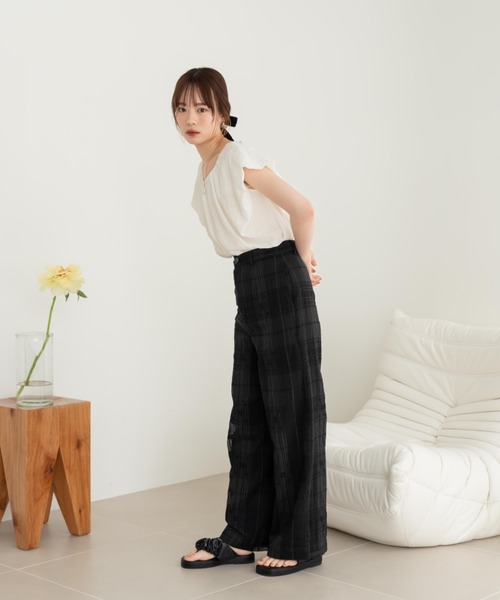 hinari（ヒナリ）の「シアーチェックパンツ（その他パンツ・レディース・ホワイト/ベージュ/ブラック・X-SMALL/SMALL/FREE）」の8枚目の写真