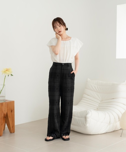 hinari（ヒナリ）の「シアーチェックパンツ（その他パンツ・レディース・ホワイト/ベージュ/ブラック・X-SMALL/SMALL/FREE）」の10枚目の写真